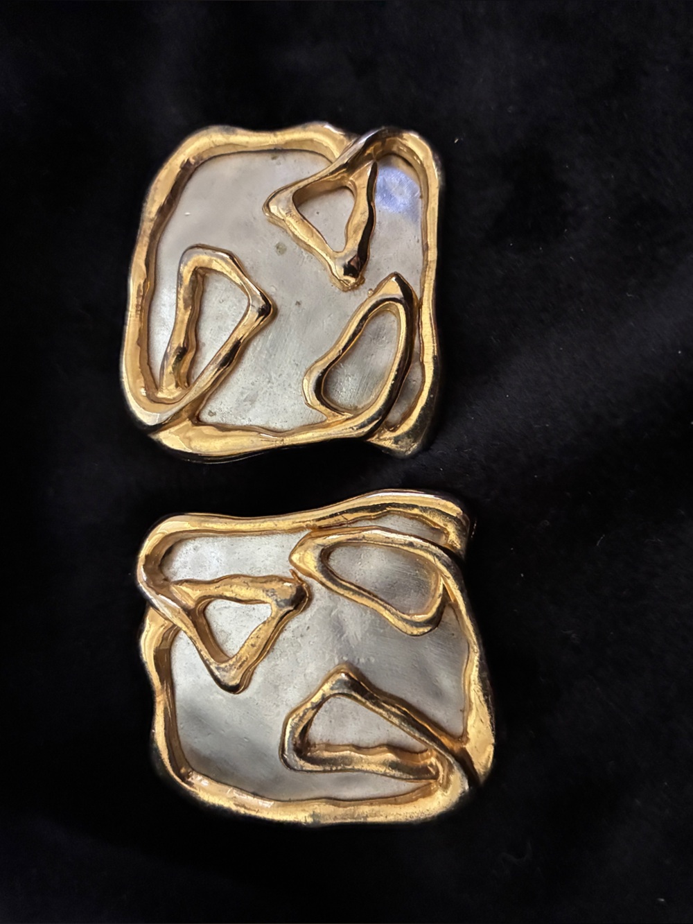 Vintage Park Lane Modernist Clip Earrings Silver & Gold Tone Abstract Statement